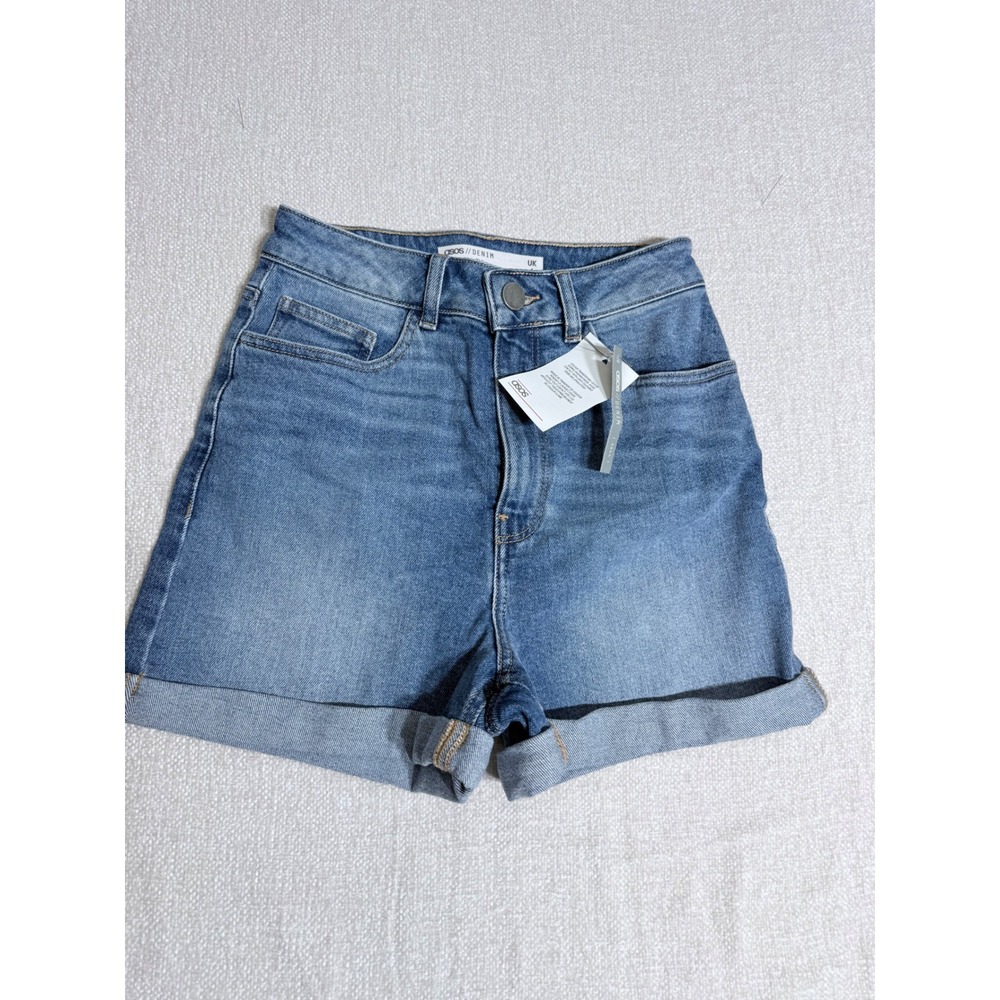 ASOS Denim High‎ Waisted Cuffed Jean Shorts Medium Wash Blue US 2 NEW
